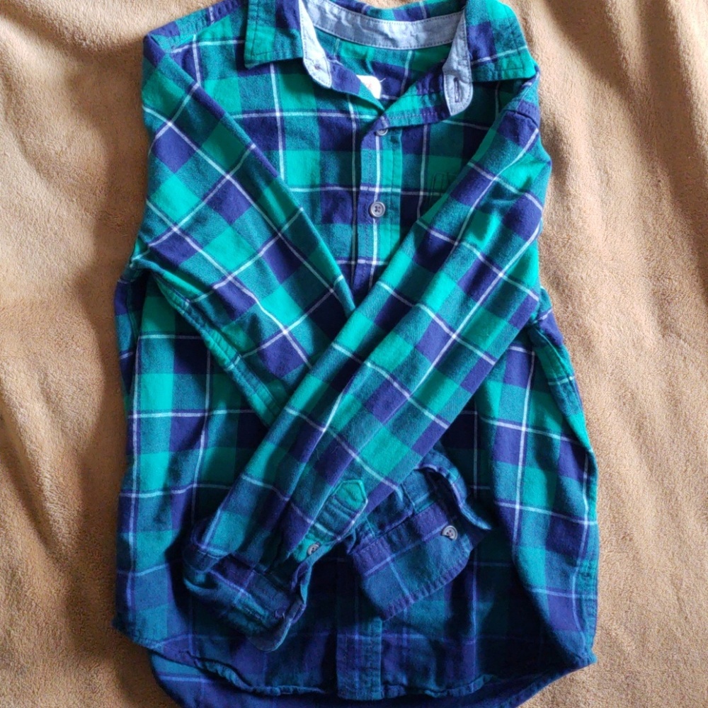 Cat and Kacl navy and green flannel boys shirt S